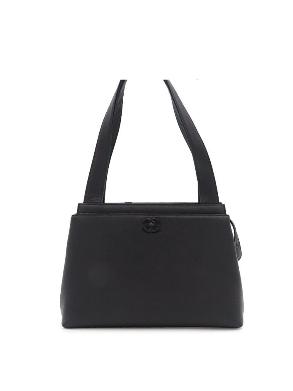 Chanel Tote Bag CC Logo Turnlock Motif Black Caviar Leather
